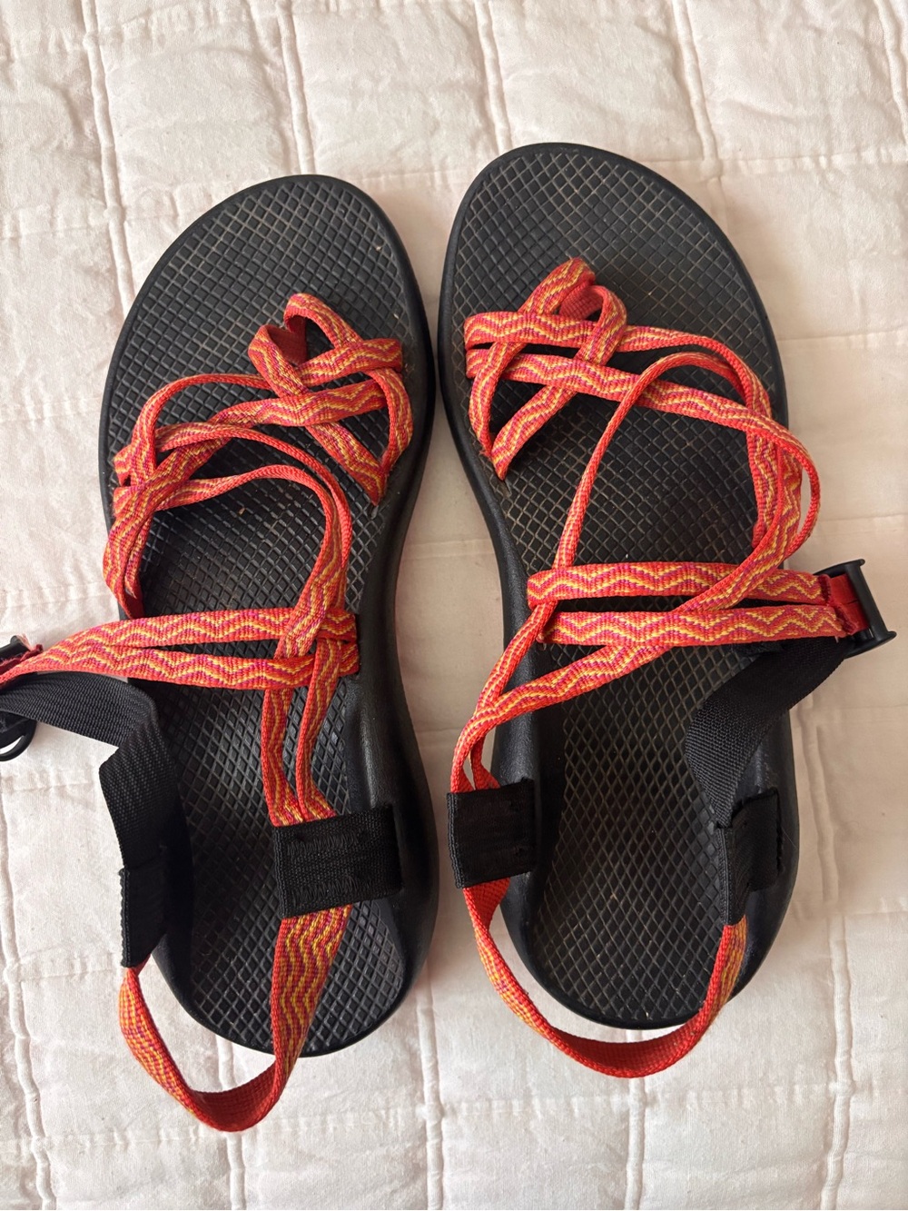 Chaco Women's Black Sandals with Red-Orange Straps